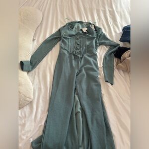 Fashion Nova Sage Ribbed Jumpsuit Set